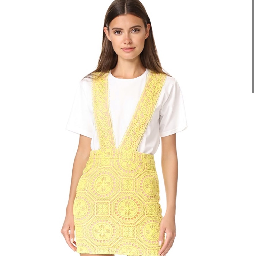 EnglishFactory Yellow Contrast Lace Pinafore Dress
